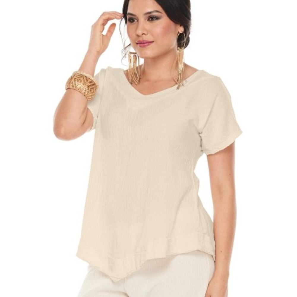 OMG!  Oh My Gauze! BONE Venice V Neck Cotton Gauze